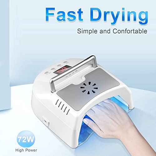 Professional UV Led Nail Lamp Cordless, 72W UV Lights for Gel Nails with Fan, IMENE Rechargeable Nail Dryer with Portable Handle Perfect for Salon Home Nail Art (White)