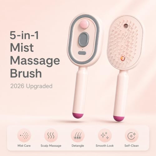 Veloxyn Pink 5-in-1 Electric Spray Air Cushion Hair Brush - Rechargeable & Detangling