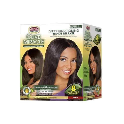 African Pride Olive Miracle Deep Conditioning No-Lye Relaxer - Super Kit 8-Count