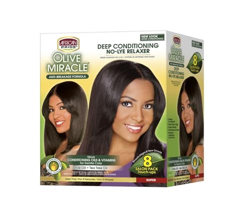 African Pride Olive Miracle Deep Conditioning No-Lye Relaxer Kit - 8-Count