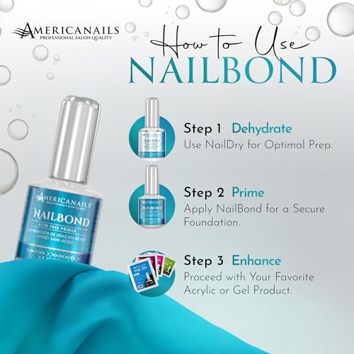 Americanails Nail Prep Duo, NailDry Dehydrator & NailBond Acid-Free Primer - Flawless, Long Wear, Long-Lasting Manicure, Gentle Adhesion, Skin-Friendly, Salon-Worthy, Effortless Application, 0.5oz