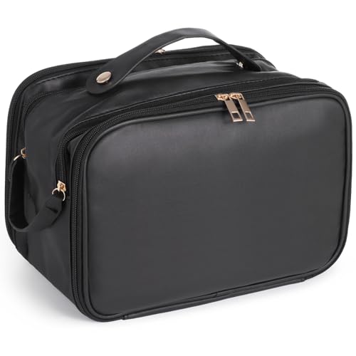 DORMIYA Waterproof Travel Makeup Bag with Multiple Layers & Brush Holder