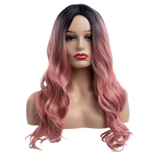 Beweig Ombre Pink Long Curly Wavy Synthetic Costume Wig for Women
