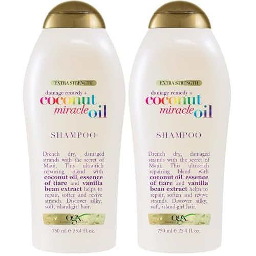OGX Extra Strength Damage Remedy + Coconut Miracle Oil Shampoo for Dry,Frizzy or Coarse Hair,Hydrating & Flyaway Taming Shampoo,Paraben-Free,Sulfate-Free Surfactants,25.4 Fl Oz,(Pack of 2)