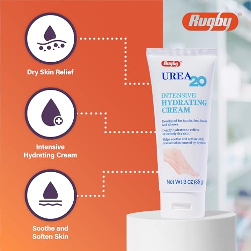Rugby Urea 20% Intensive Hydrating Cream - Urea Cream for Feet, Hands, Knees, and Elbows - 3 Oz (1 Pack)