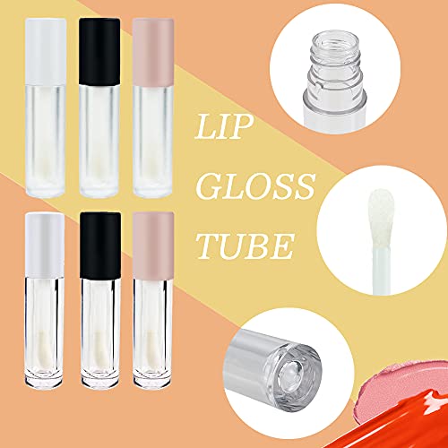 COSIDEA 24 pcs 5ml empty big brush lip gloss tube with stopper (Frosted bottle, Pink cap)