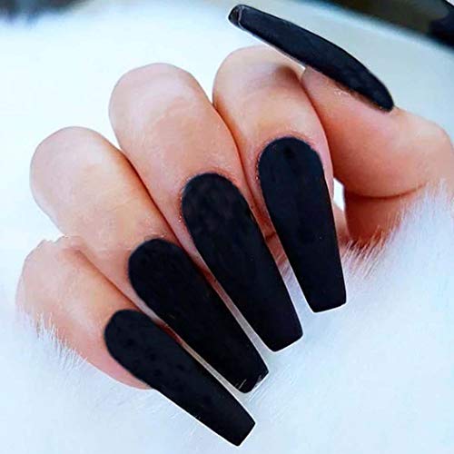 Outyua Black Super Long Matte Press on Nails Coffin Ballerina Fake Nails Designer Acrylic Extra Long False Nails Artificial Full Cover Nails Tips for Women and Girls 24Pcs (Black)