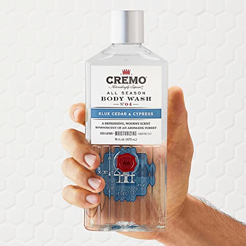 Cremo Rich-Lathering Blue Cedar & Cypress Body Wash for Men, A Woodsy Scent with Notes of Lemon Peel, Cypress and Cedar, 16 Fl Oz