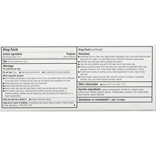 Perrigo 2.5% Benzoyl Peroxide Acne Treatment Gel 60gm Tube