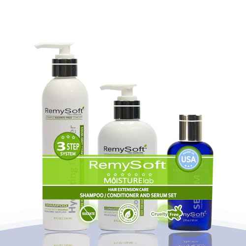 RemySoft Moisturelab System - Safe for Hair Extensions, Weaves and Wigs - Salon Formula Shampoo, Conditioner & Serum - Gentle Sulfate-free Lather