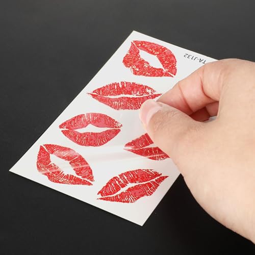Red Lips Temporary Tattoo Stickers - 320pcs, 40 Sheets