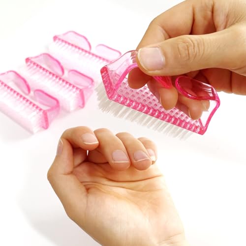 Nail Brush Set for Manicure and Pedicure Cleaning - 4 Pink Handle Brushes