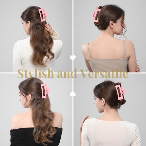 Pink Large Square Claw Clips for Thick Hair, 12-Pack 4.3"