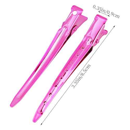 24 Packs Duck Bill Clips, Bantoye 3.35 Inches Rustproof Metal Alligator Curl Clips with Holes for Hair Styling, Hair Coloring, Bright Pink