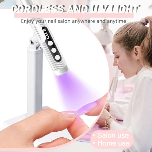 Electric Nail Drill Kit with U V Nail Lamp,Portable Cordless Electric Nail File with Display Screen,9 Speeds Professional Manicure Pedicure Polishing 12-in-1 Nail Drill Kit for Home and Salon Use