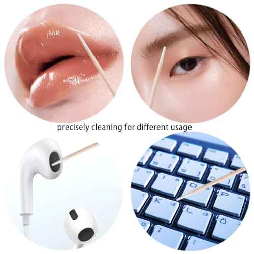 200PCS Precision Tip Cotton Swabs with Wooden Sticks, Pointed Tip Cotton Swabs for Nail Polish Touch Up, Disposable Makeup Applicators, Cotton Sticks for Makeup, Microblading Supplies