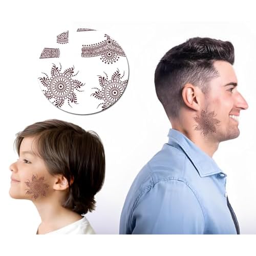 12 Sheets Henna Tattoos Temporary Stickers, 6Pcs Adult + 6Pcs Kids Stickers Brown Tattoo Templates Women Body Art Stickers for Wedding Party