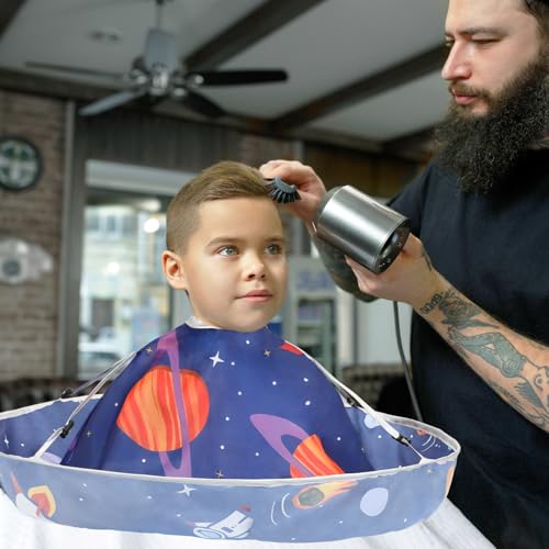 Kids Hair Cutting Cape Adjustable Barber Apron with Space Theme