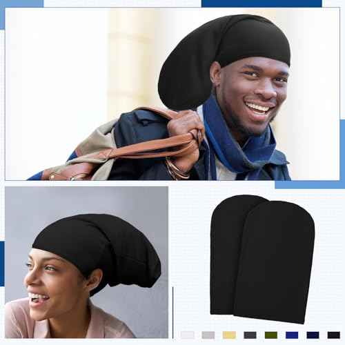 8 Pieces Unisex Dreadlock Cap Dreadlock Spandex Cap Long Hair Dreads Head Wrap Sleep Bonnet Full Cover for Men, 15 x 9 Inch (Black)