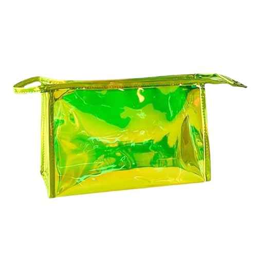 Green Transparent Laser Cosmetic Bag Iridescent Holographic Waterproof PVC Makeup Organizer Bag for Women (Green)