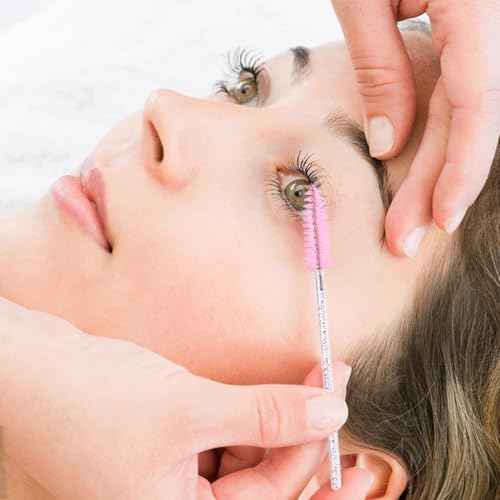 200 Pcs Disposable Mascara Wands,Lash Spoolies Crystal Eyebrow Spoolies Brush Eyelash Applicator Tool Spoolies for Eyebrow,Used for Eyelash Extension Eyebrows Cosmetics(Black and Pink)