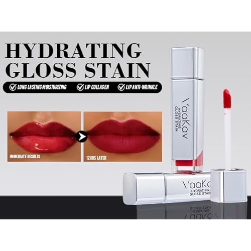 Glossy Lip Stain ? Hydrating Tinted Lip Oil Stain with High-Shine Gloss Finish, Non-Sticky Moisturizing Lip Tint, Long-Lasting Stain for Soft & Plump Lips (02 PEACH BANG, 1 Count)