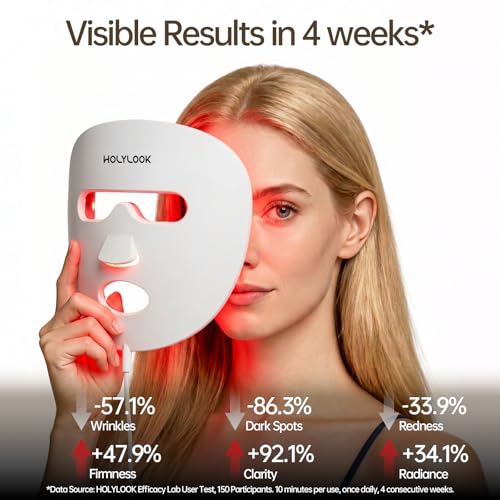HOLYLOOK FDA Cleared Red Light Therapy Mask for Face – 4 Modes, 850nm NIR, 280 LEDs