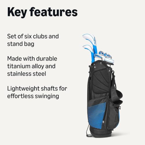 Amazon Basics Golf Club Set with Stand Bag - Right Hand, Blue/Black, Oversized Clubs
