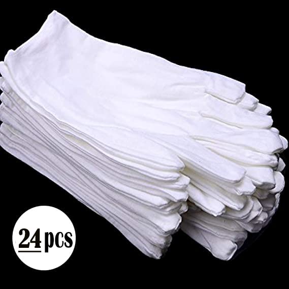 White Cotton Gloves for Dry Hands, Eczema & Inspection - 12 Pairs