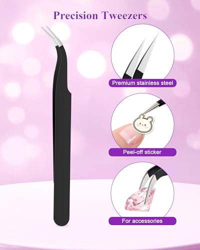 Difenni Rhinestone Picker Tool Set with Purple & White Double-Ended Wax Pencils, Tweezer & Storage Box