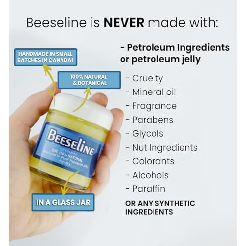 Beeseline Original - 100% Natural & Hypoallergenic Alternative to Petroleum Jelly - Lips, Hands, Baby, Makeup Remover and More (Glass Jar) (2 oz)