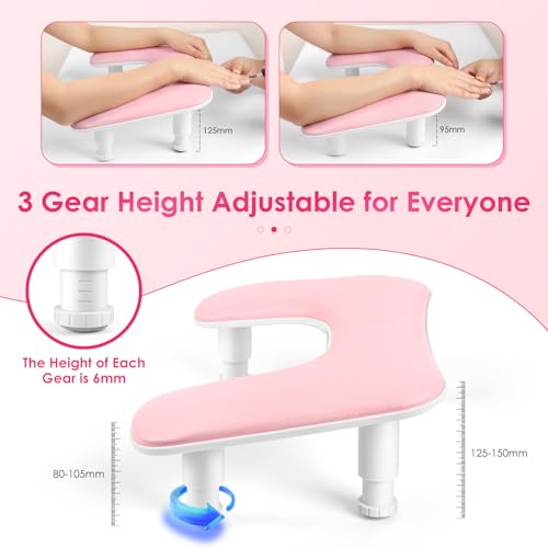Adjustable U-Shaped Nail Arm Rest - Pink PU Leather
