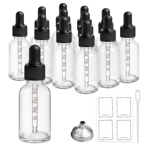 12-Pack 1oz Clear Glass Dropper Bottles 30ml Tincture Set