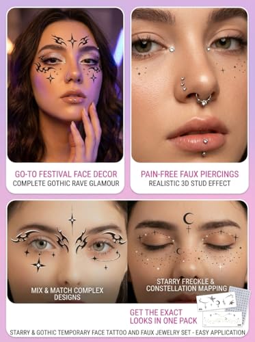 Face Gem Stickers 6 Pack - Rhinestone Rave & Festival Tattoos