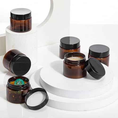 Patelai 60 Pcs Plastic Container Jars with Lids Round Clear Travel Cosmetic Container Jars for Toiletries, Lotion, Cream, Ointments, Makeup, Rhinestone, Samples, Kitchen Storage(Amber,1 oz)