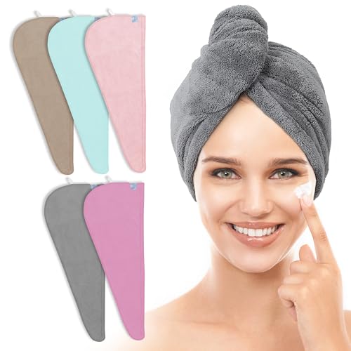 TENSTARS Hair Towel Wrap 5 Pack - 320GSM Microfiber Quick Dry