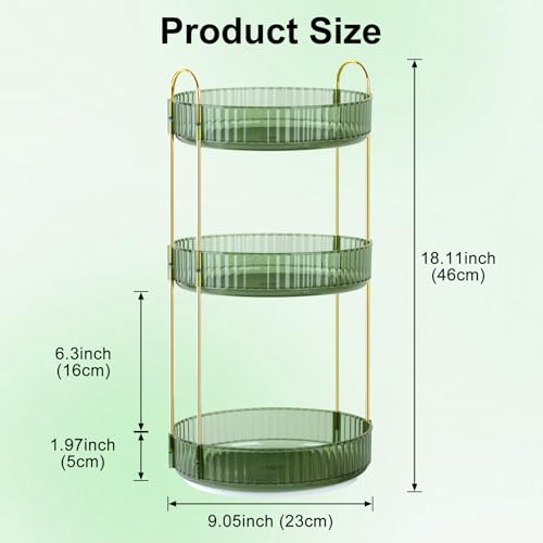 Dark Green 3-Tier Rotating Makeup Organizer for Vanity & Bathroom