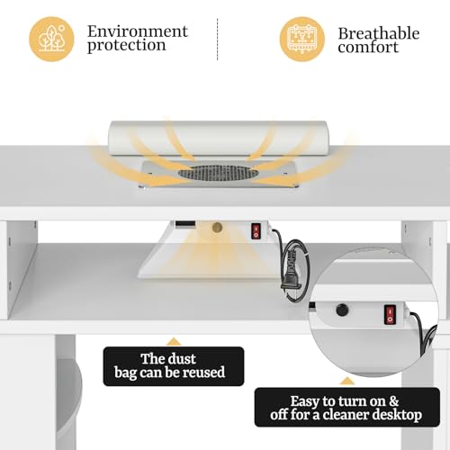 Paddie Manicure Table with LED Lamp, Dust Collector & Storage