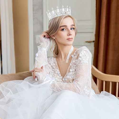 Silver Queen Crown for Women Crystal Tiara for Girl Rhinestone Wedding Headband for Bride Hair Accessories for Costume Birthday Party Prom Gifts