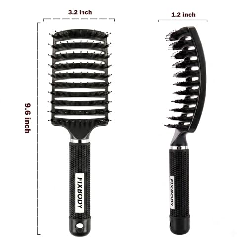 FIXBODY Mate Black Boar Bristle Curved Vent Hair Brush for All Hair Types