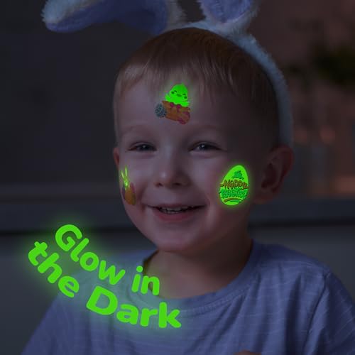 ArtCreativity 144 Pcs Glow in The Dark Easter Temporary Tattoos for Kids - 144 Pack Tattoos in 12 Festive Designs - Glow in The Dark Easter Basket Stuffers and Egg Fillers for Kids