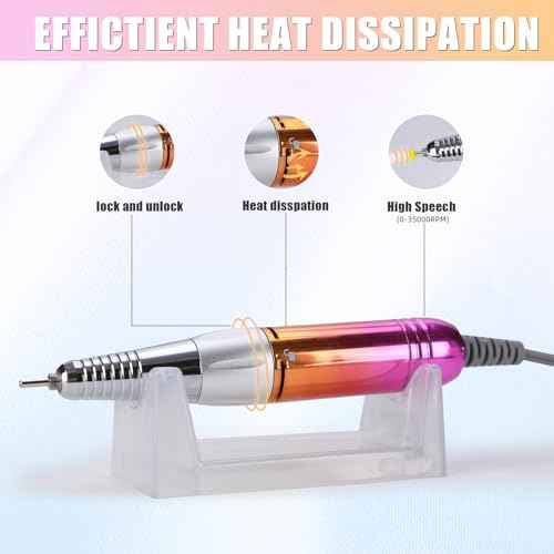Professional Electric Nail Drill Machine for Acrylic Nails, 35000 RPM Electric Nail File Tool Set, Portable E-File Rechargeable Manicure Pedicure Polish Kit for Home Salon Tech (Heart Sunset Gold)