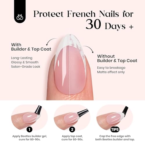 Beetles French Tip Press On Nails - Short Almond Pink Fake Nails (224 Pcs)
