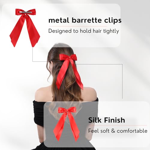 Red Satin Hair Bows with Alligator Clips - 2 Pack