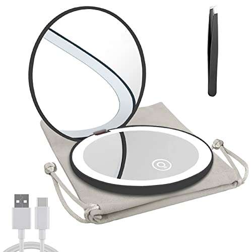 LED Compact Mirror 1x/10x Magnifying Rechargeable 3.5in
