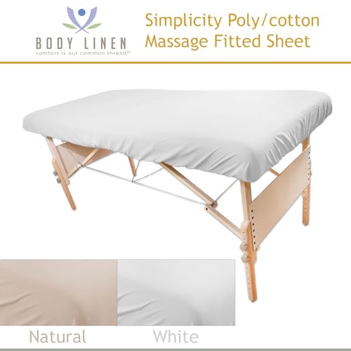 Body Linen Simplicity Poly Cotton Massage Table Fitted Sheets 28-32 Inches - Natural 1 Pack