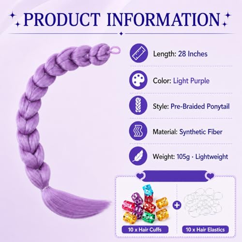 Light Purple Braided Ponytail 28 Inch Pre-Styled Hair Extension