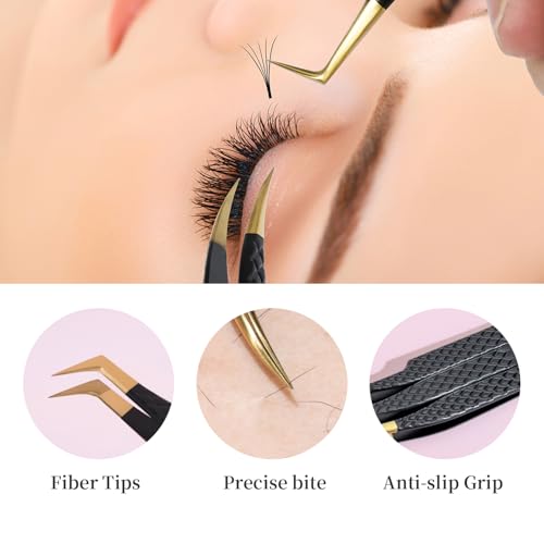 Lash Tweezers for Eyelash Extensions,Precision Fiber Tip for Volume Eyelash Extensions,Lash Extension Tweezers for Easy Application and Removal-A10