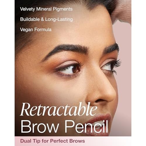 Mineral Fusion Retractable Brow Pencil (Dark Brown) - TZR 2025 Beauty Heroes Award Winner - Shape & Define Eyebrow with Blending Spoolie Brush - Velvety Smooth, Long-Lasting Color - Vegan Formula