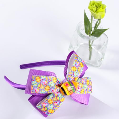 Ecuupas Easter Headbands Egg Hairband Purple Bow Hair Hoop Design Hair Accessories for Women Girls Toddler Head Easter Wear Gifts